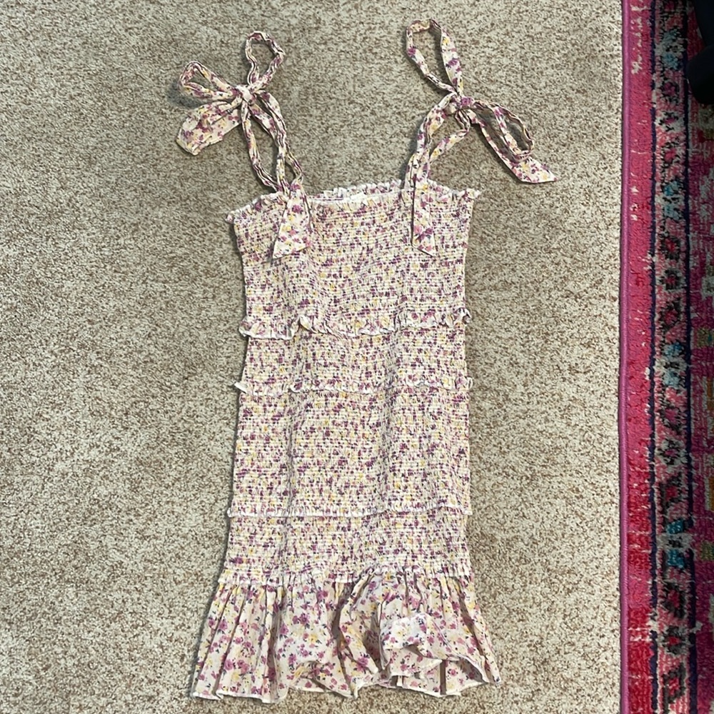 Pink floral, ruffled layered sundress, size M